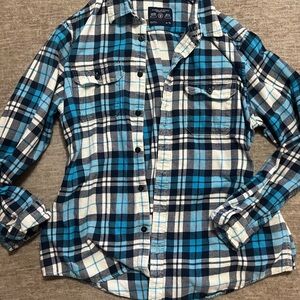 American Eagle Outfitters Black and Blue Plaid Shirt